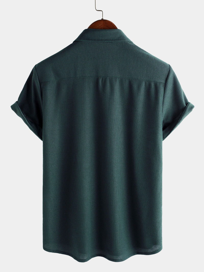 Camisa informal de manga corta para playa de verano con diseño de gofre para hombre