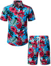 Conjunto de camisa y pantalones cortos a juego con estampado floral hawaiano tropical para hombres