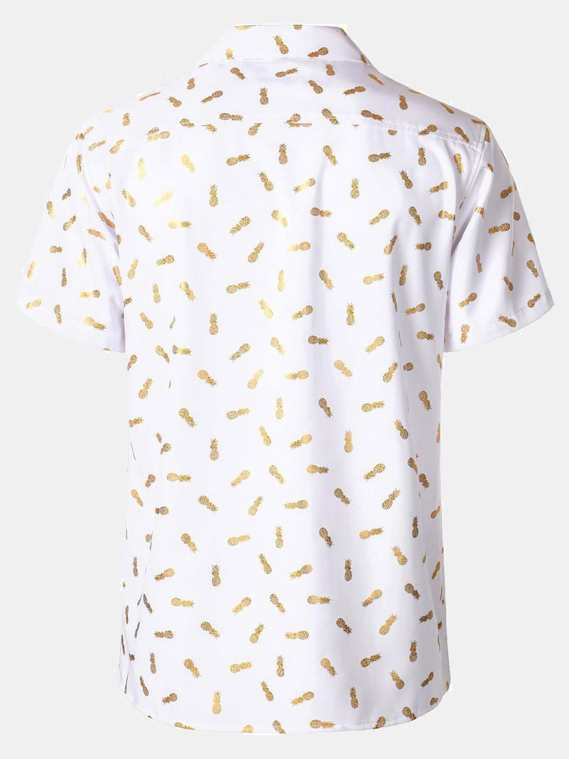 Camisa de manga corta con cuello cubano y estampado de piña para hombre