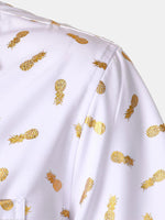 Camisa de manga corta con cuello cubano y estampado de piña para hombre