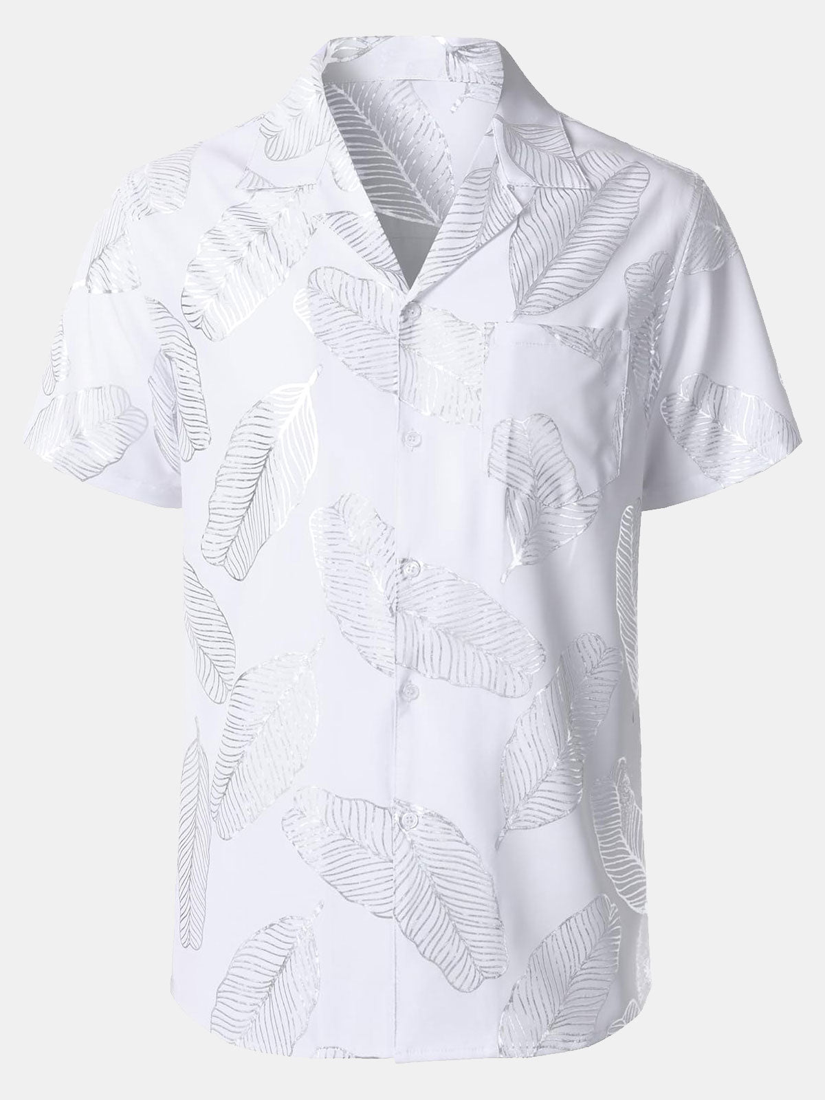 Camisa de manga corta con cuello cubano y hojas tropicales para hombre