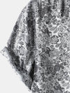 Camisa de manga corta de satén de seda jacquard con estampado floral para hombre