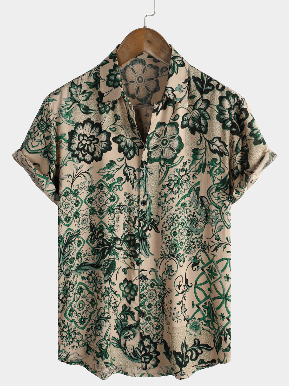 Camisa hawaiana de manga corta transpirable con estampado floral vintage para hombre