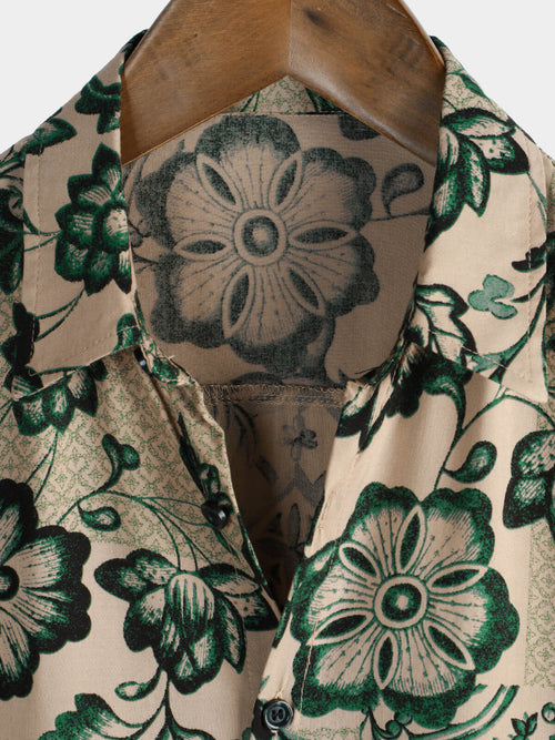 Camisa hawaiana de manga corta transpirable con estampado floral vintage para hombre