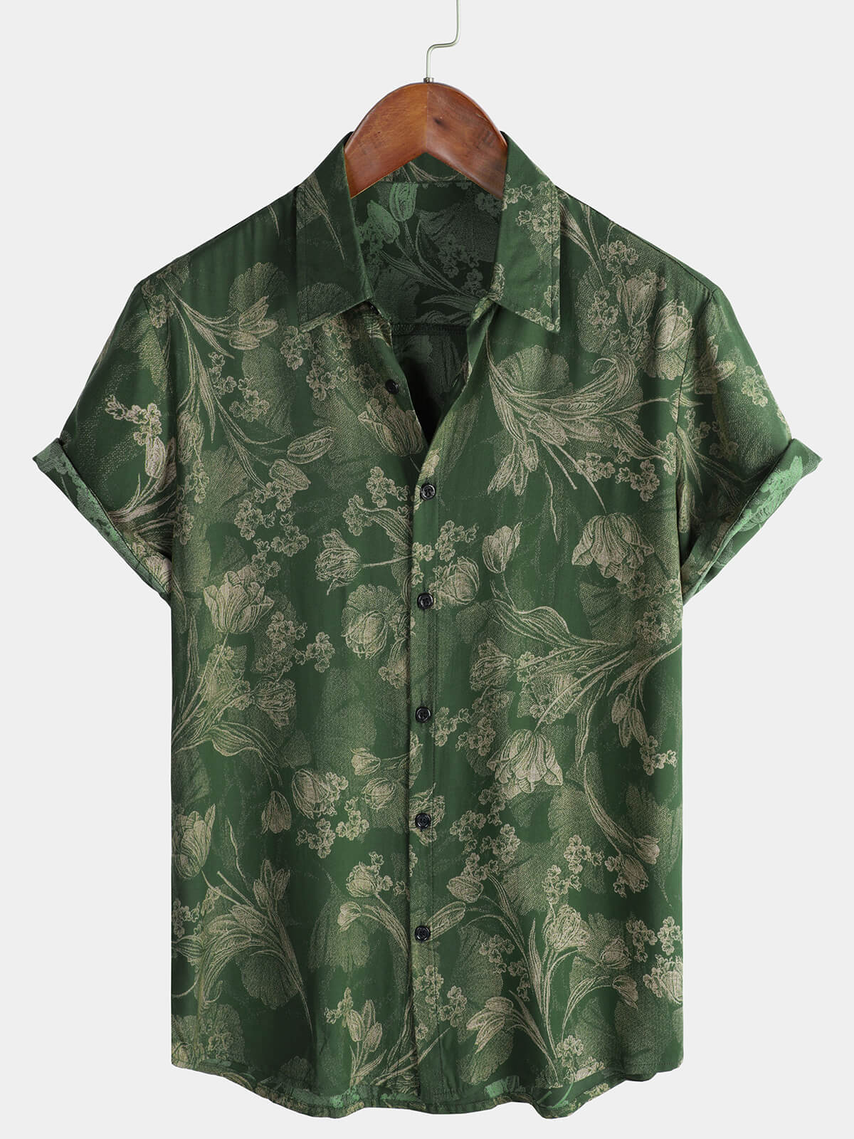 Camisa verde vintage de manga corta para hombre