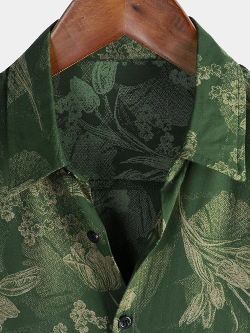 Camisa verde vintage de manga corta para hombre