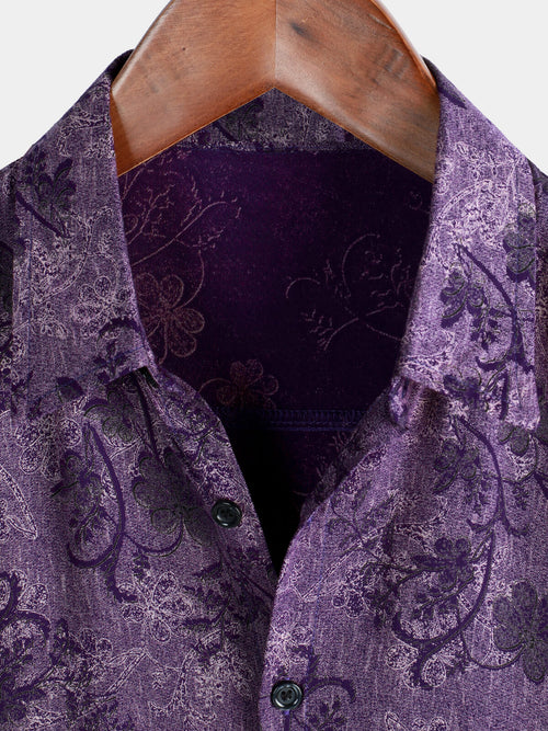 Camisa hawaiana de manga corta transpirable morada vintage para hombre