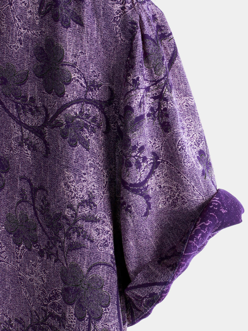 Camisa hawaiana de manga corta transpirable morada vintage para hombre