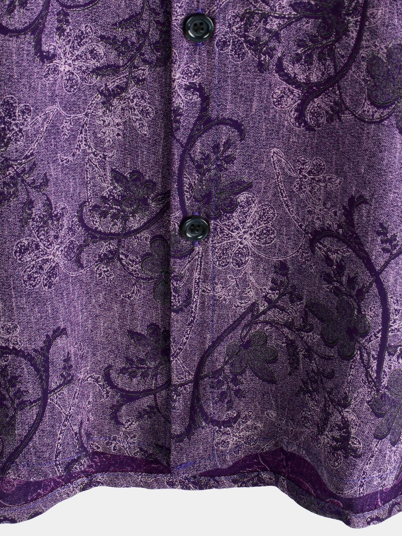 Camisa hawaiana de manga corta transpirable morada vintage para hombre