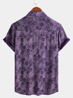 Camisa hawaiana de manga corta transpirable morada vintage para hombre