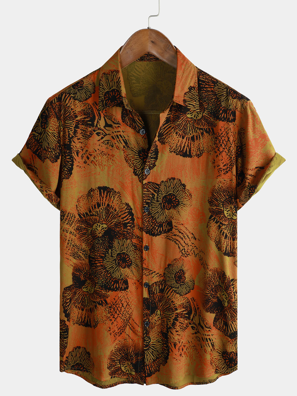 Camisa hawaiana de manga corta transpirable con estampado floral retro para hombre