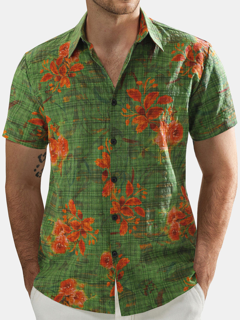 Camisa hawaiana informal de manga corta con estampado floral para hombre