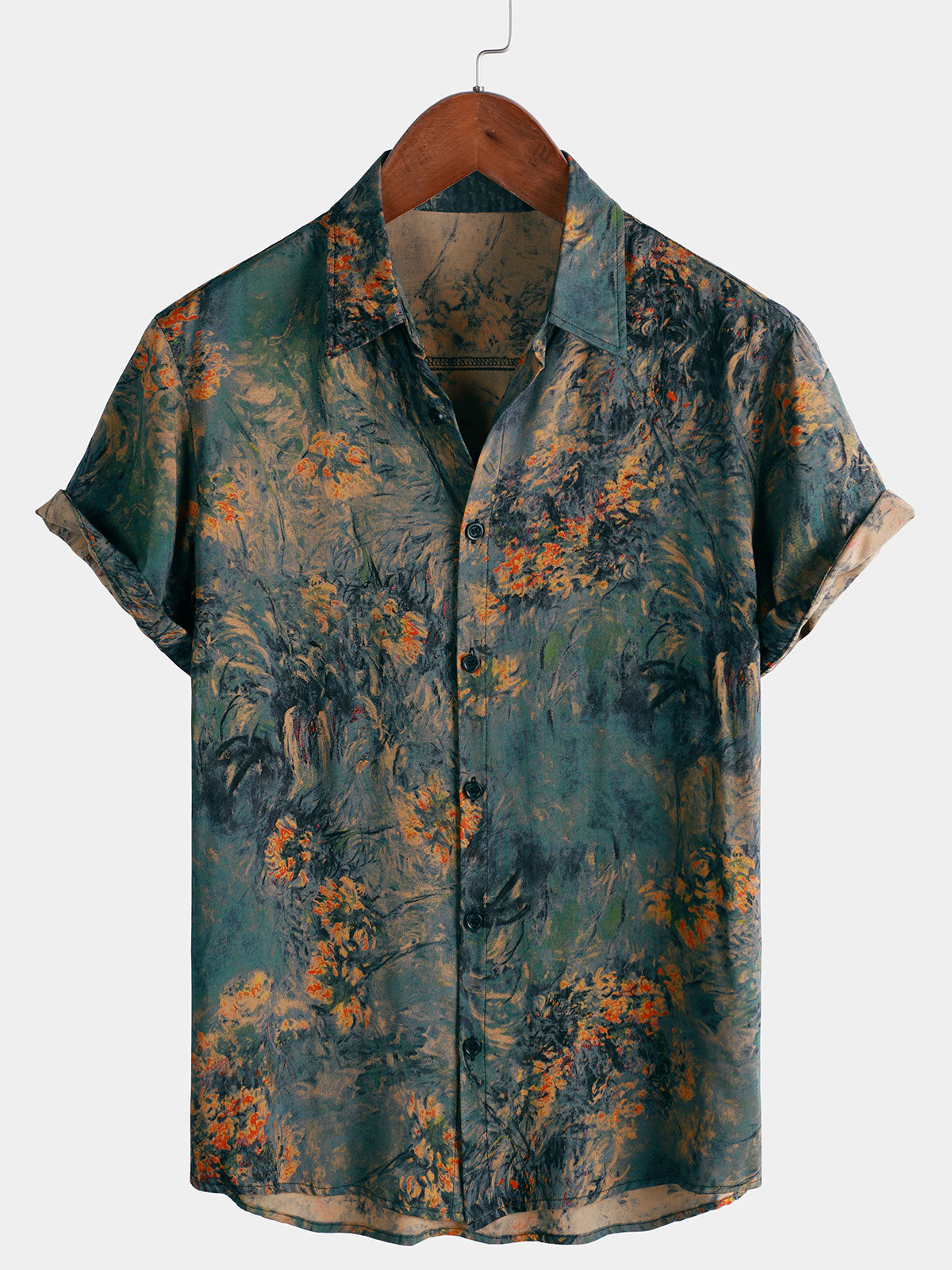 Camisa hawaiana de manga corta transpirable con estampado floral vintage para hombre