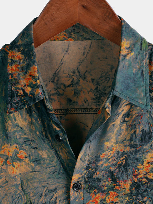 Camisa hawaiana de manga corta transpirable con estampado floral vintage para hombre