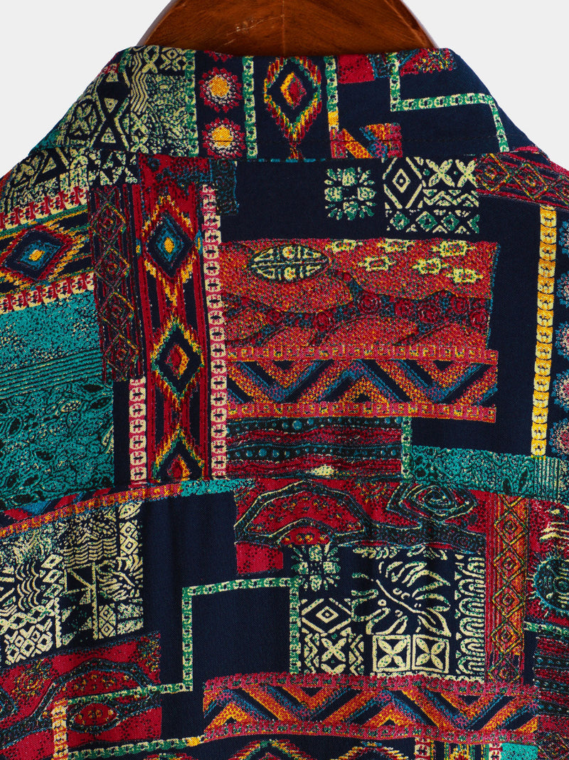 Camisa de manga corta transpirable retro festiva para hombre