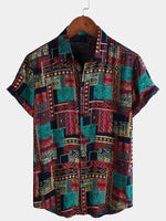 Camisa de manga corta transpirable retro festiva para hombre