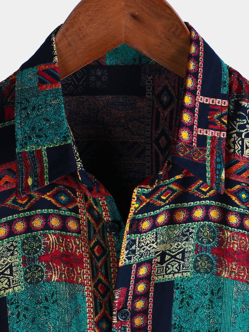 Camisa de manga corta transpirable retro festiva para hombre