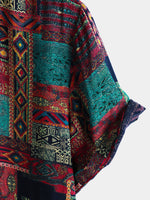 Camisa de manga corta transpirable retro festiva para hombre