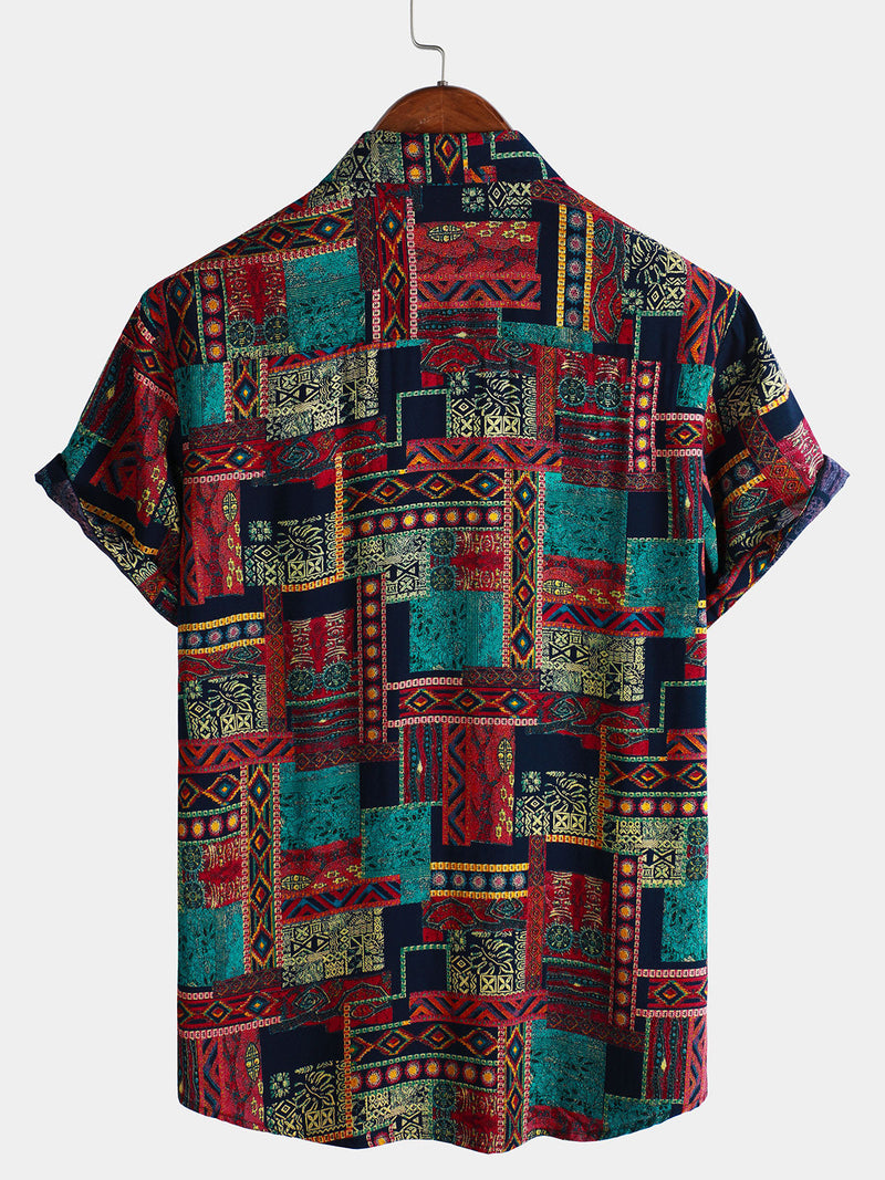 Camisa de manga corta transpirable retro festiva para hombre