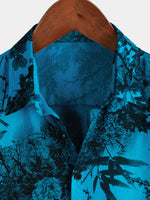 Camisa de manga corta transpirable con estampado floral retro azul para hombre