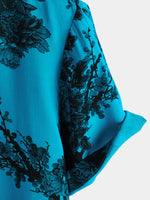 Camisa de manga corta transpirable con estampado floral retro azul para hombre