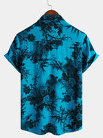Camisa de manga corta transpirable con estampado floral retro azul para hombre