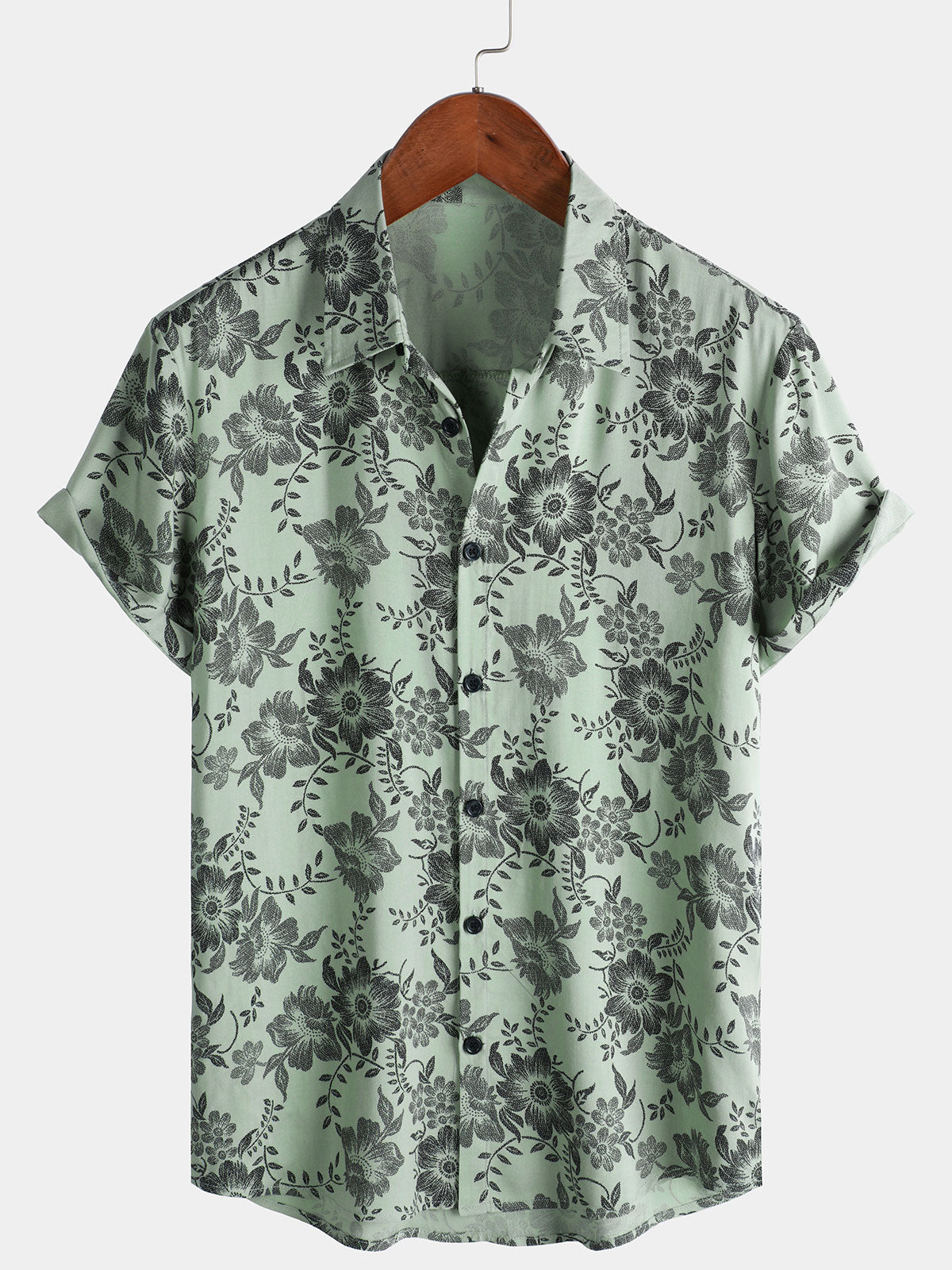 Camisa hawaiana de manga corta con estampado floral vintage para hombre