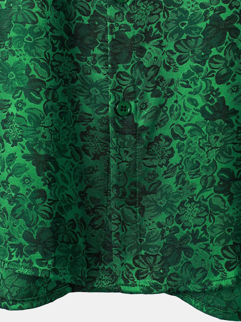 Camisa de manga corta de satén de seda jacquard con estampado floral para hombre