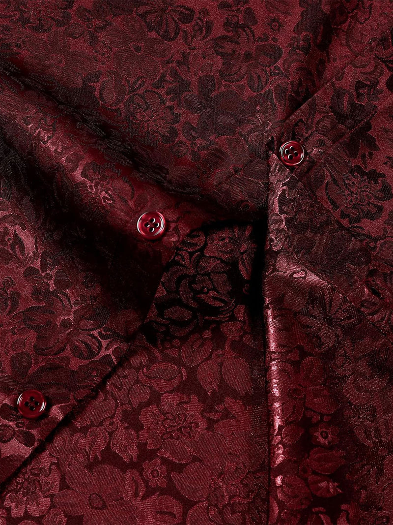 Camisa de manga corta de satén de seda jacquard con estampado floral para hombre