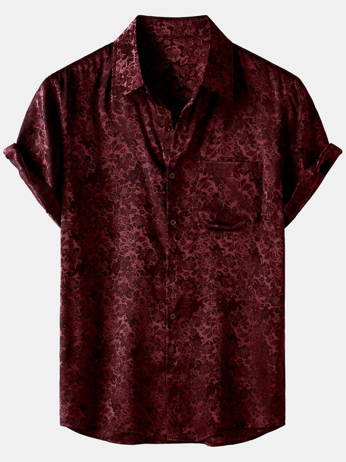 Camisa de manga corta de satén de seda jacquard con estampado floral para hombre