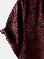 Camisa de manga corta de satén de seda jacquard con estampado floral para hombre
