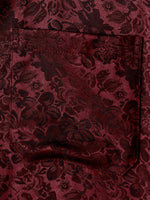 Camisa de manga corta de satén de seda jacquard con estampado floral para hombre