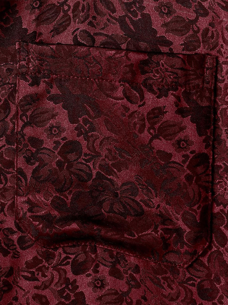 Camisa de manga corta de satén de seda jacquard con estampado floral para hombre