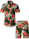 Conjunto de camisa y pantalones cortos a juego con estampado floral hawaiano tropical para hombres