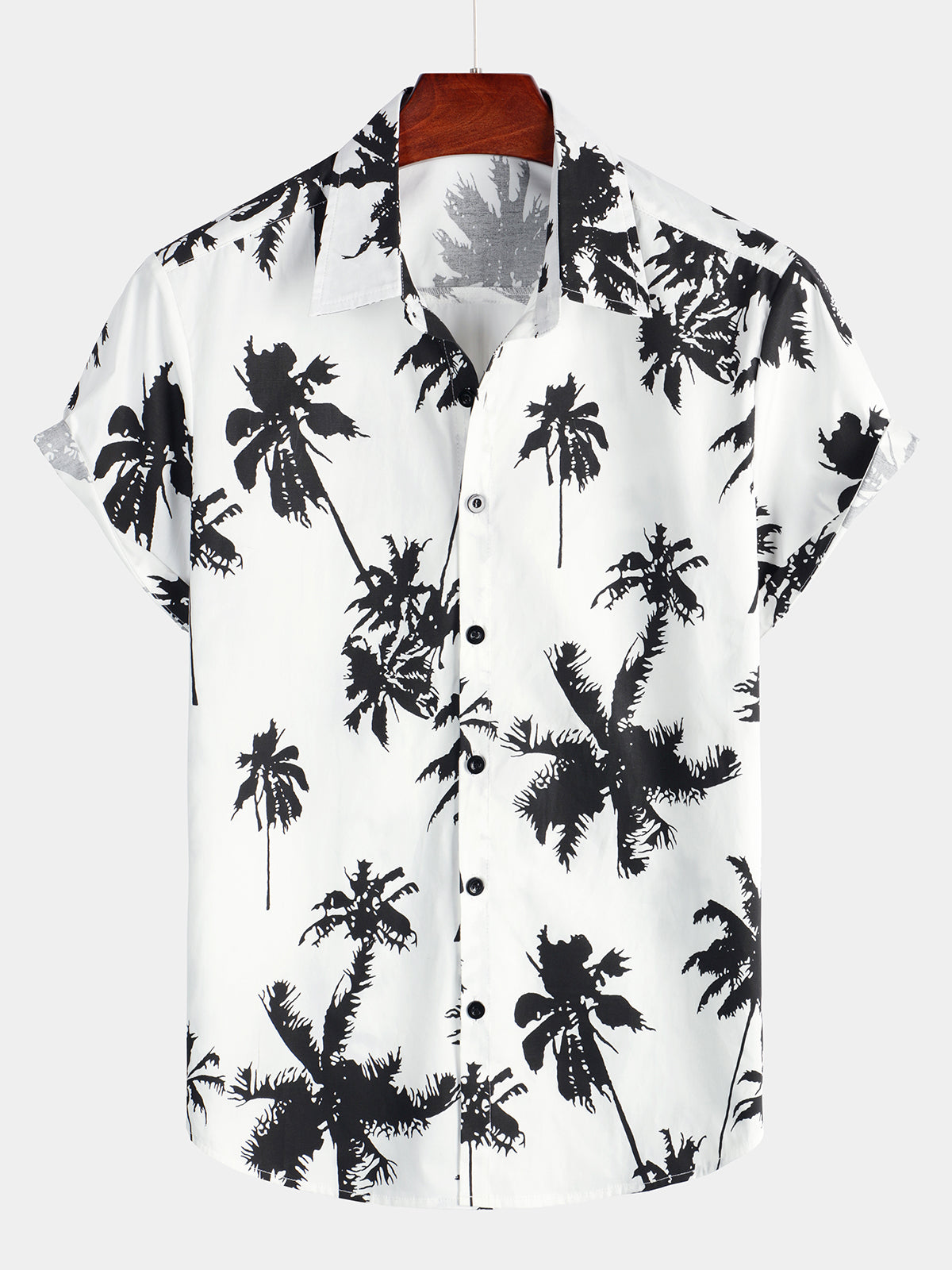 Camisa de algodón de manga corta con palmeras tropicales para hombre