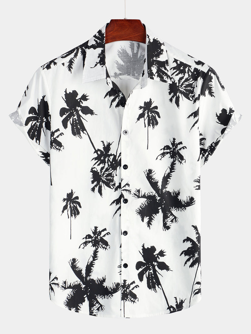 Camisa de algodón de manga corta con palmeras tropicales para hombre