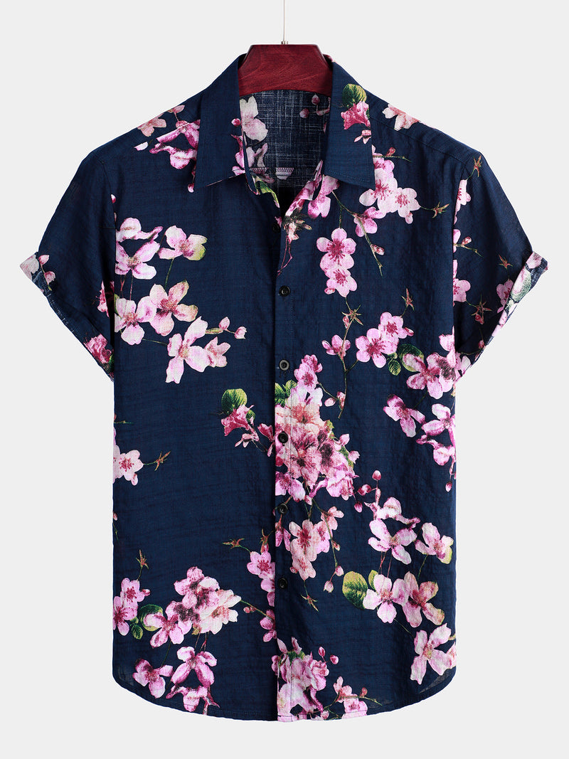 Camisa hawaiana tropical de algodón con estampado floral para hombre