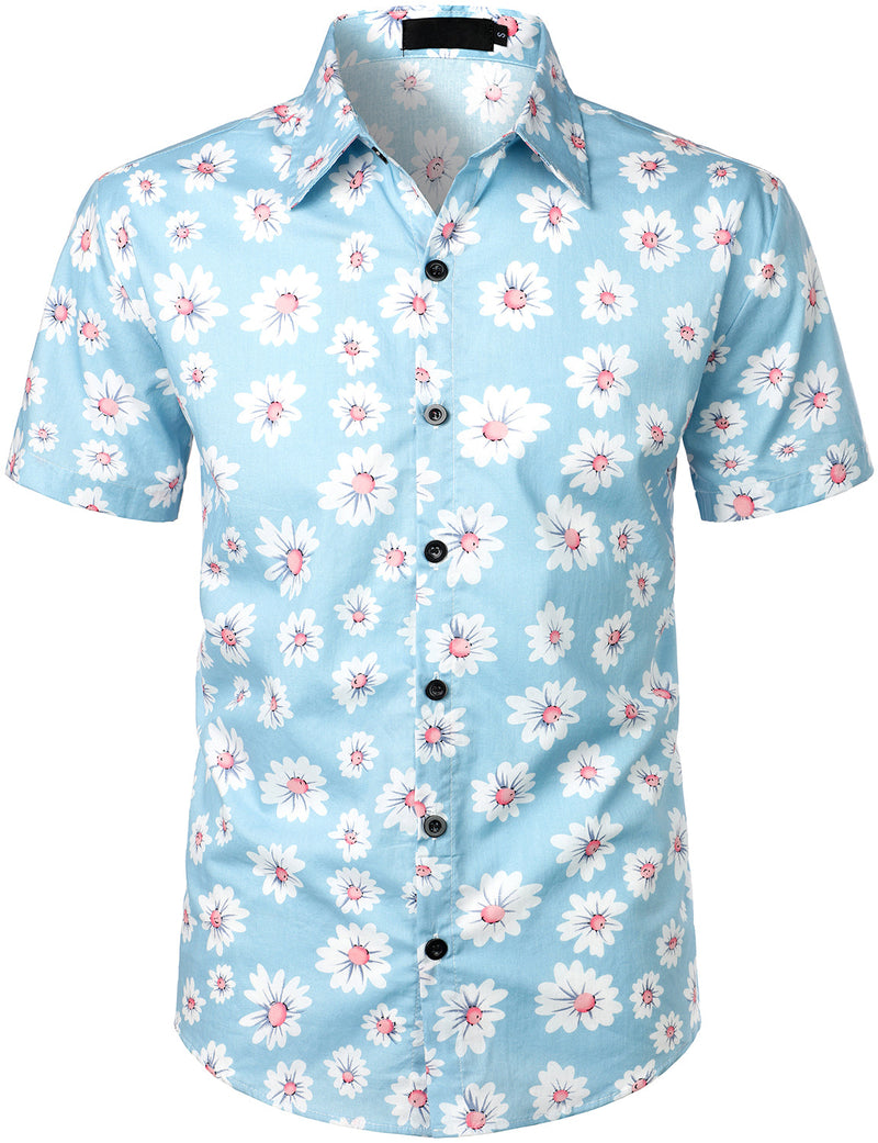 Conjunto de camisa hawaiana y pantalones cortos de algodón con estampado de flores margarita para hombres