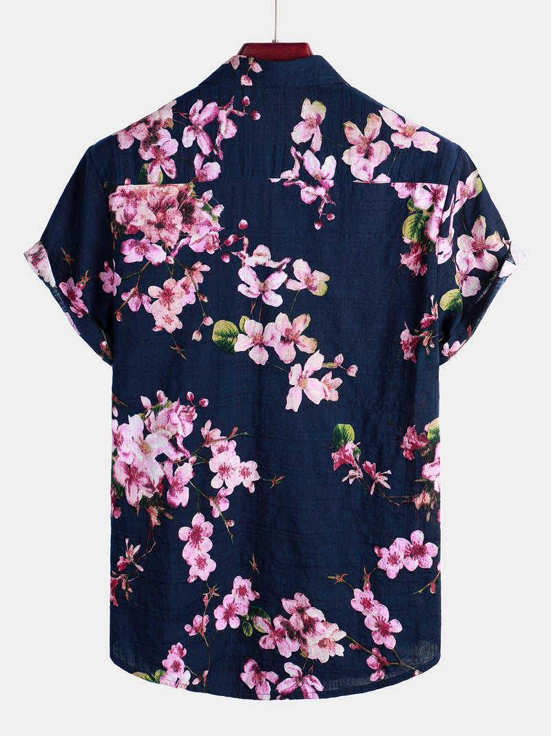 Camisa hawaiana tropical de algodón floral para hombres