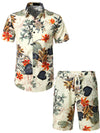 Conjunto de camisa y pantalones cortos a juego con estampado floral hawaiano tropical para hombres