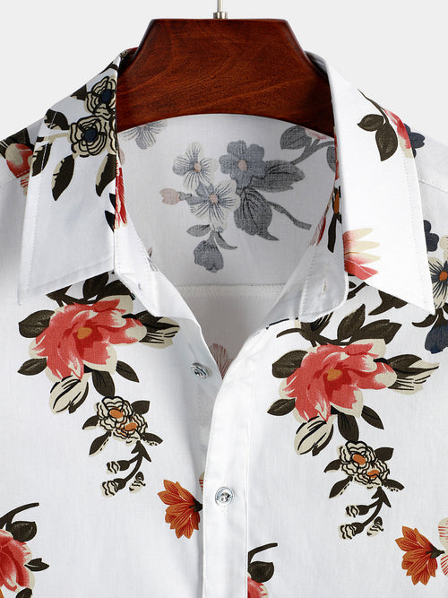 Camisa de manga corta casual de estampado floral para hombres