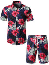 Conjunto de camisa y pantalones cortos a juego con estampado floral hawaiano tropical para hombres