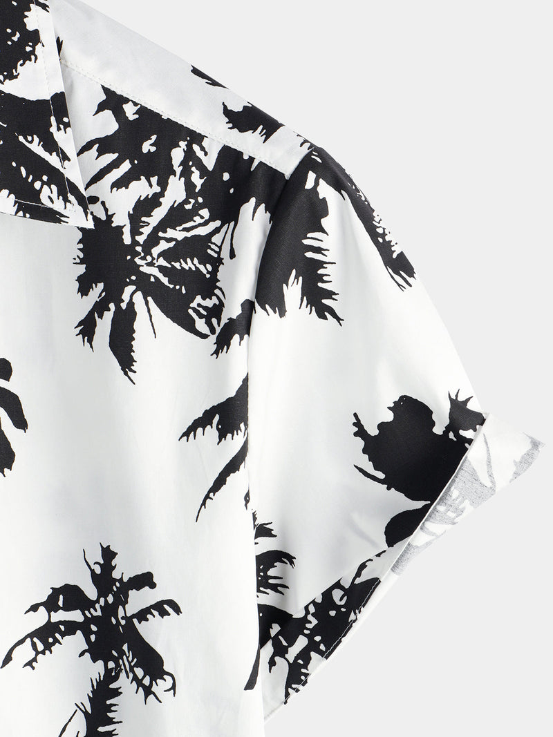 Camisa de algodón de manga corta con palmeras tropicales para hombre