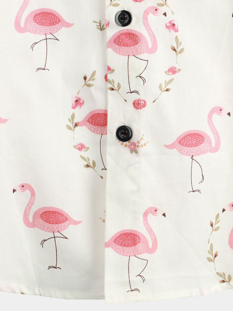 Camisa casual de manga corta de algodón para hombres con estampado de flamencos