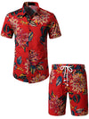 Conjunto de camisa y pantalones cortos a juego con estampado floral hawaiano tropical para hombres