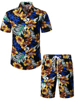 Conjunto de camisa y pantalones cortos a juego con estampado floral hawaiano tropical para hombres