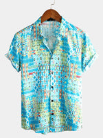 Camisa tribal retro de algodón de manga corta vintage para hombre