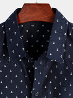 Camisa informal de manga corta con estampado azul marino para hombre