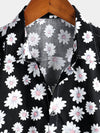 Camisa negra de algodón hawaiana con estampado floral de margaritas para hombre