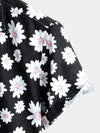 Camisa negra de algodón hawaiana con estampado floral de margaritas para hombre